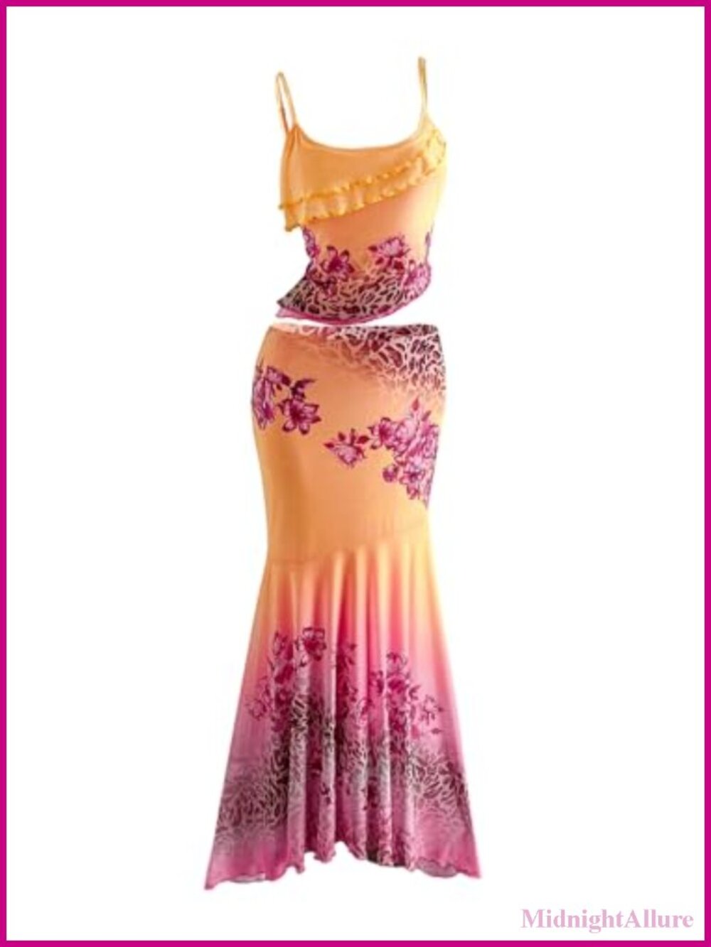 2 Piece Skirt Set Cami & Maxi Skirt Boho Floral Print Sleeveless Ruffled